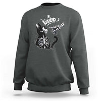 Black Cat Halloween Sweatshirt Skeleton Hand Boop - Wonder Print Shop