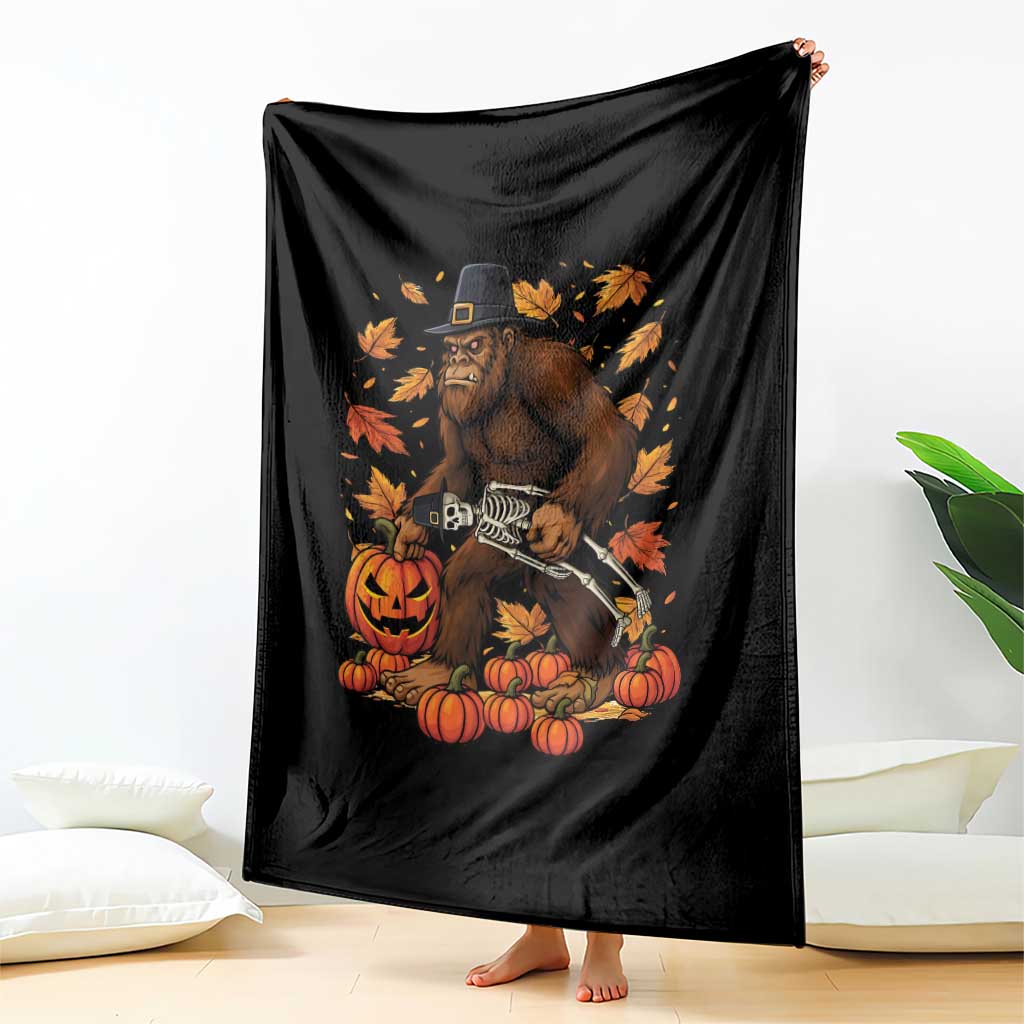 Funny Bigfoot Skeleton Throw Blanket Thanksgiving Day Sasquatch Pilgrim - Wonder Print Shop