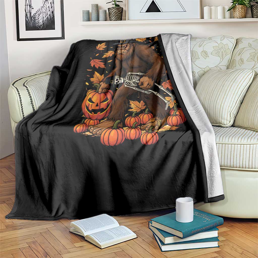 Funny Bigfoot Skeleton Throw Blanket Thanksgiving Day Sasquatch Pilgrim - Wonder Print Shop