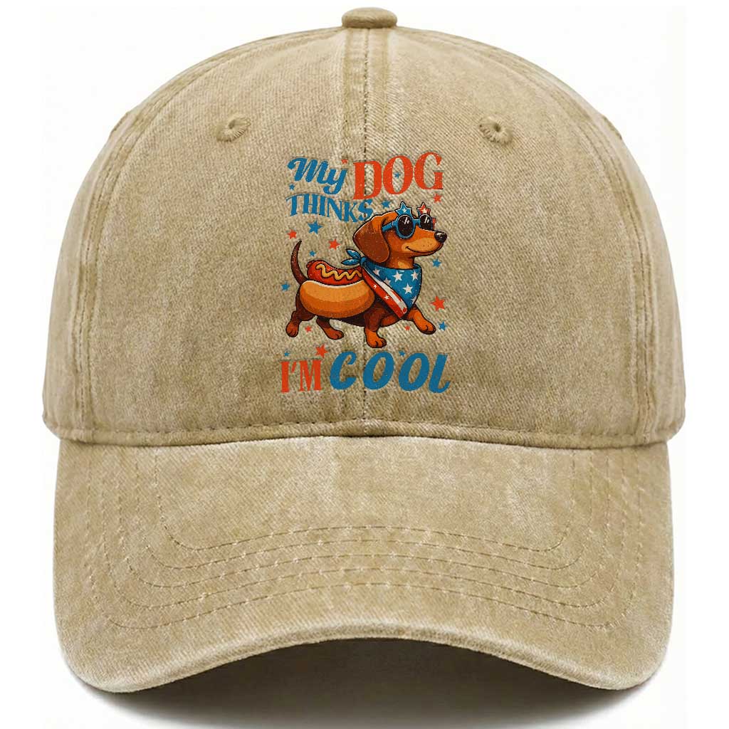 Funny Patriotic Dachshund Washed Cotton Baseball Cap My Dog Thinks I Am Cool USA Dog Lover