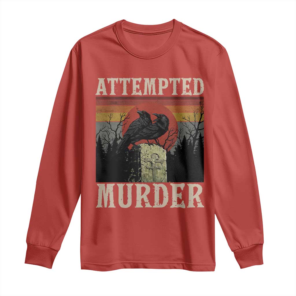 Funny Literary Long Sleeve Shirt Attempted Murder Two Crows Bird on Branch - Wonder Print Shop
