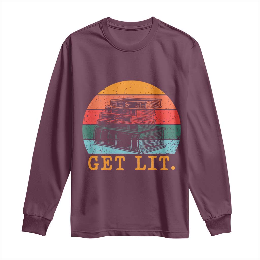 Book Lover Long Sleeve Shirt Get Lit Literature Reading - Wonder Print Shop