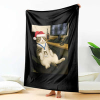 Funny Cat Christmas Throw Blanket Night Time Security Guard - Wonder Print Shop