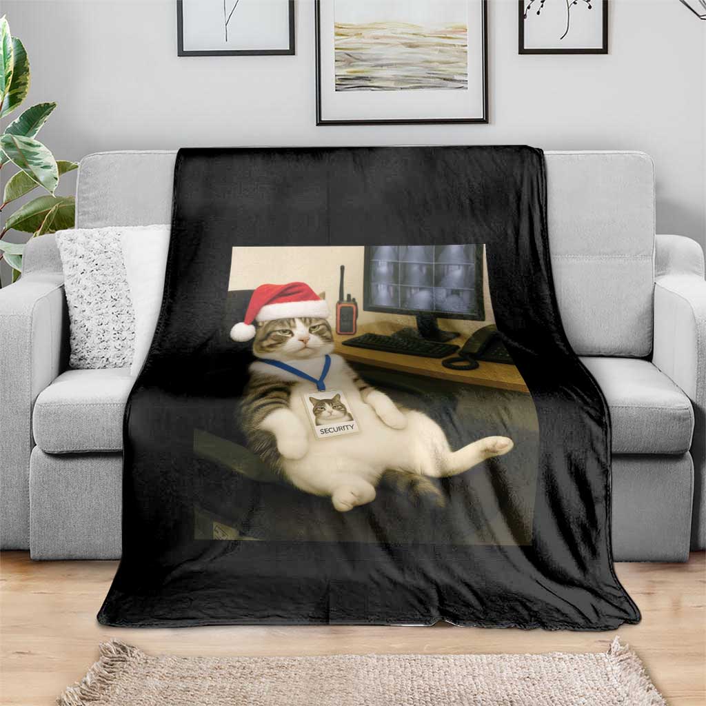 Funny Cat Christmas Throw Blanket Night Time Security Guard - Wonder Print Shop