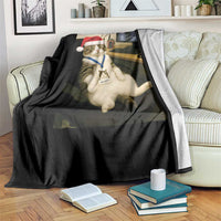 Funny Cat Christmas Throw Blanket Night Time Security Guard - Wonder Print Shop