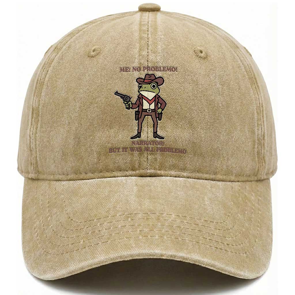 Cowboy Frog Meme Washed Cotton Baseball Cap Funny Me No Problemo Narrator