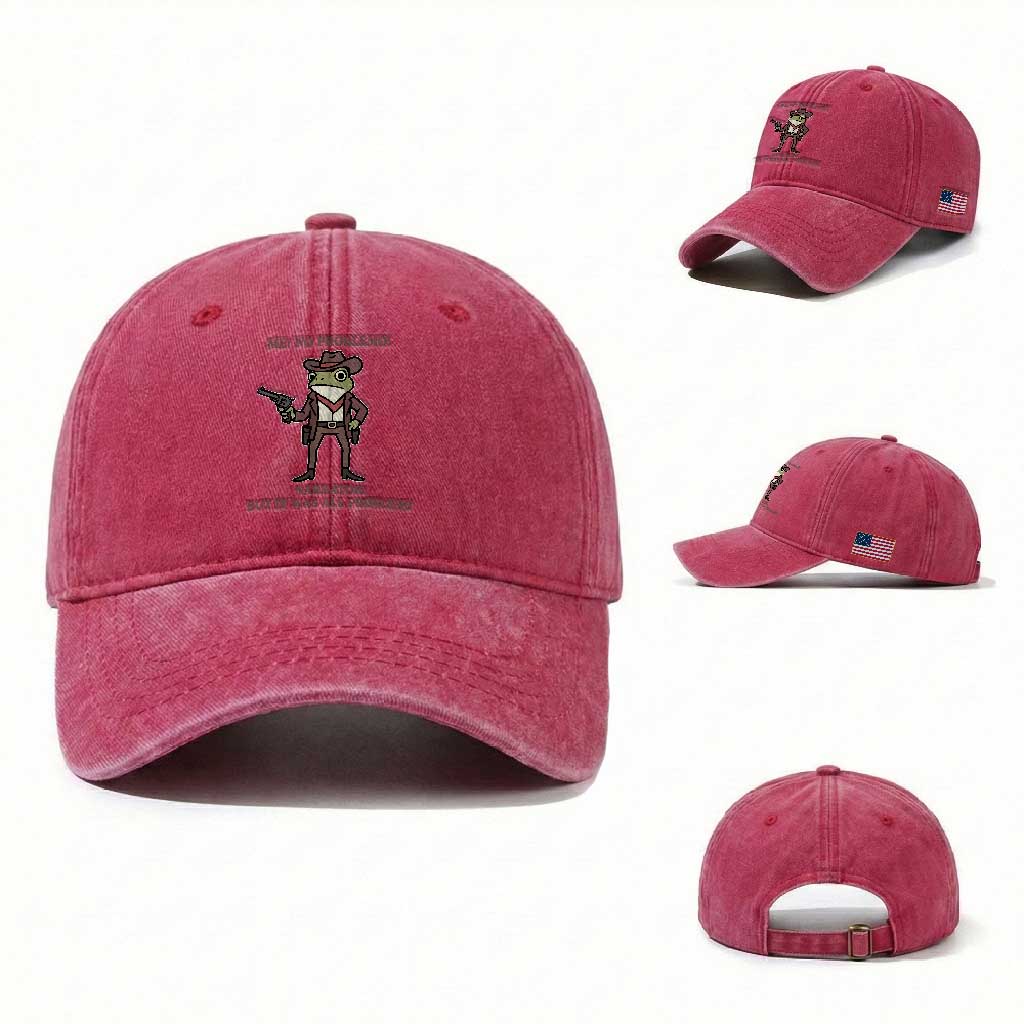 Cowboy Frog Meme Washed Cotton Baseball Cap Funny Me No Problemo Narrator