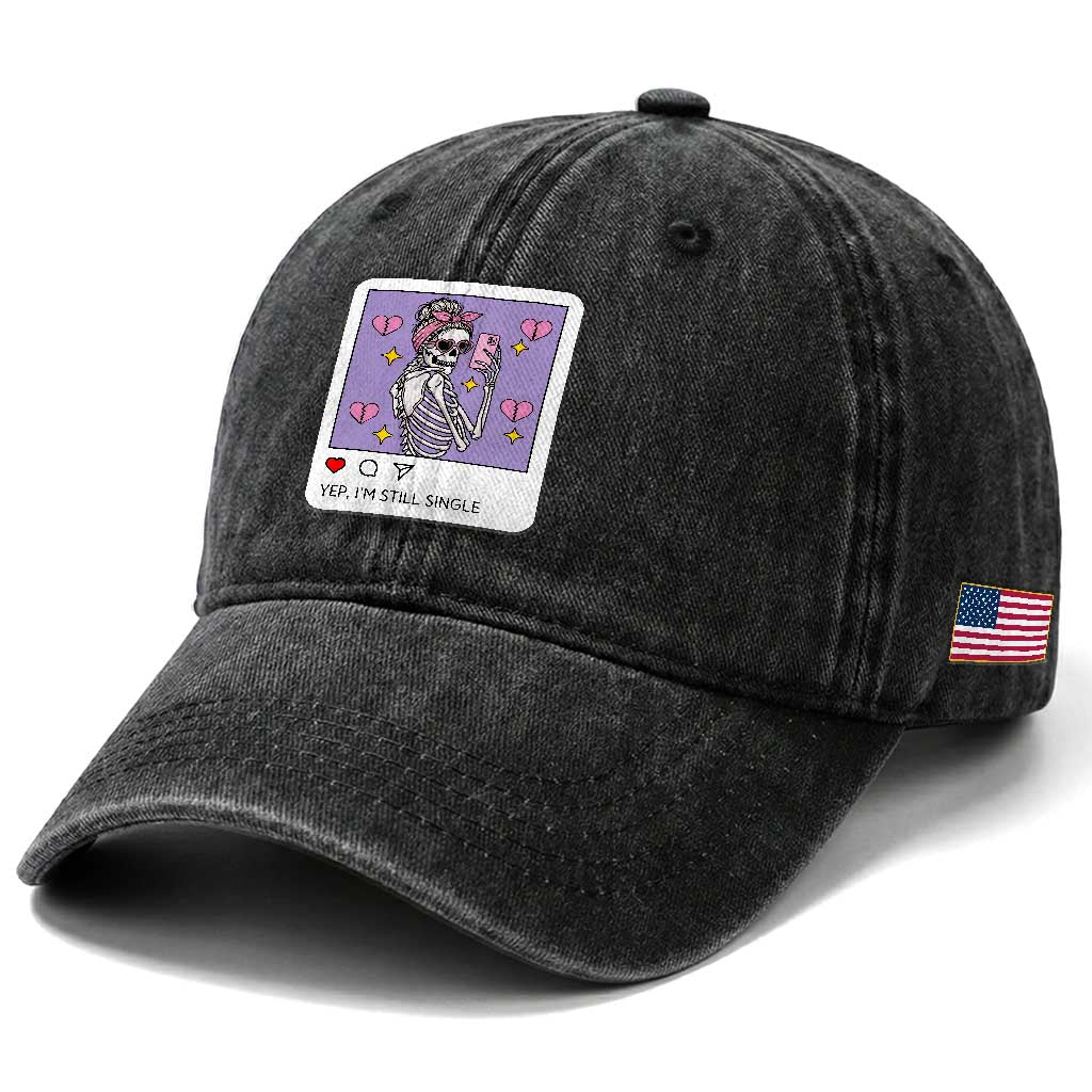 Anti Valentine Washed Cotton Baseball Cap Funny Skeleton Selfie Meme