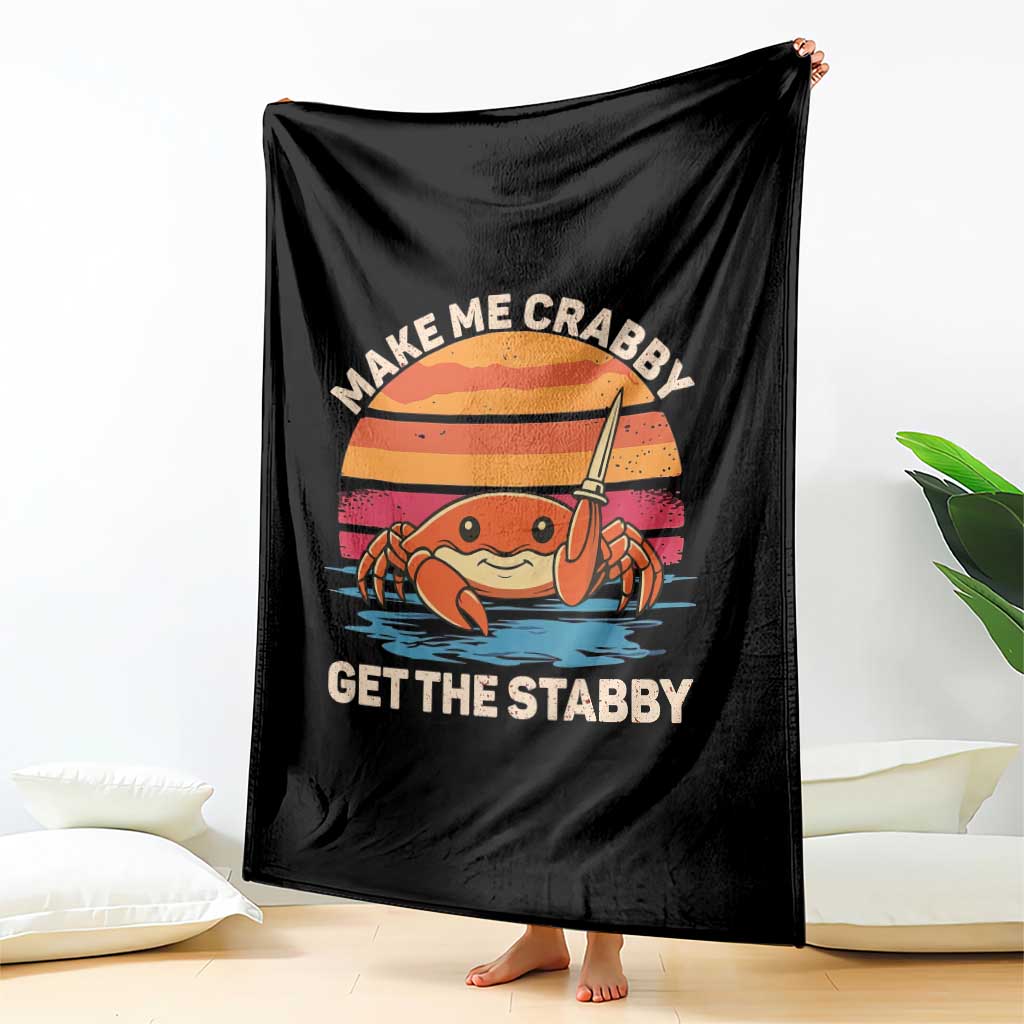 Funny Crab Meme Y2K Throw Blanket Make Me Crabby Get The Stabby - Wonder Print Shop