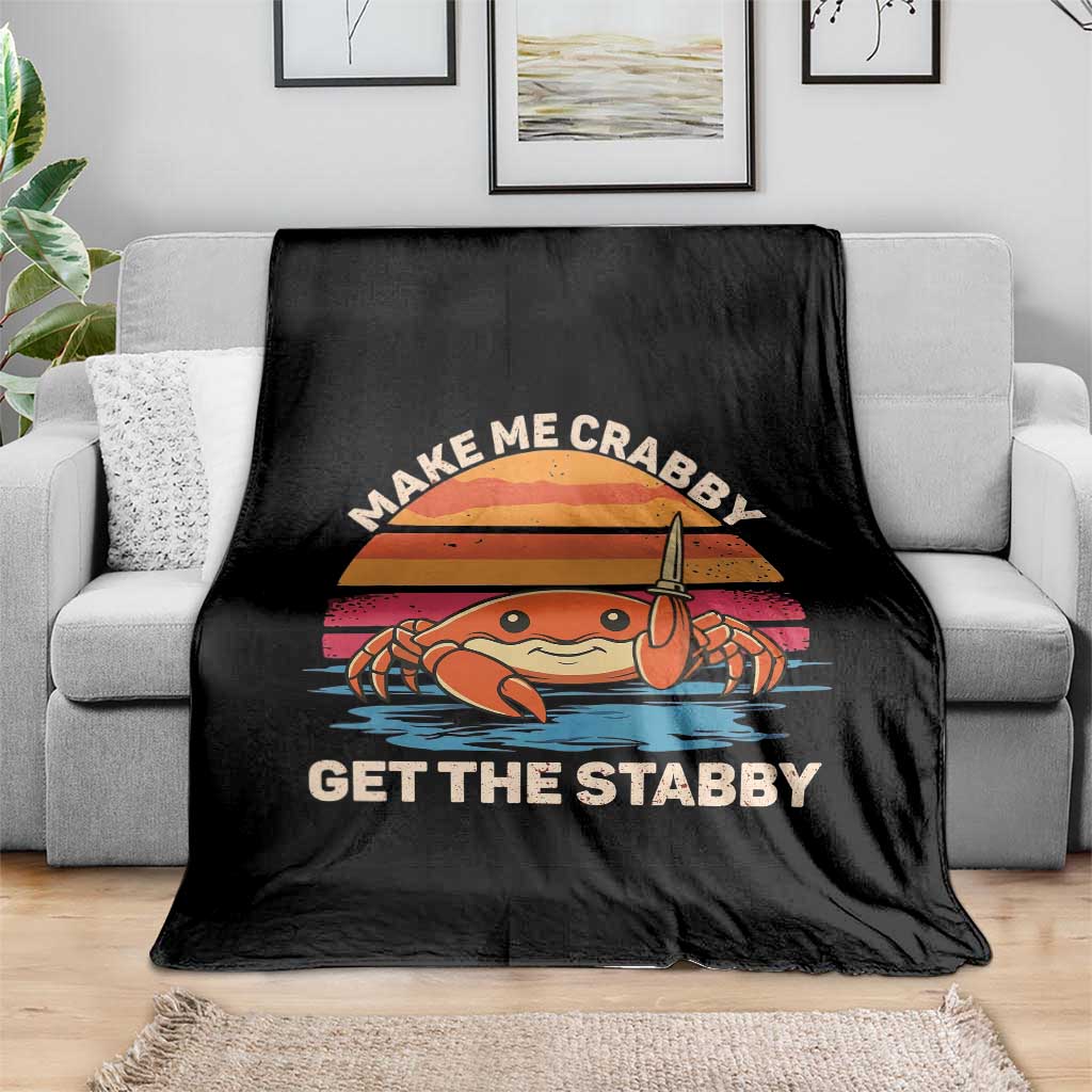 Funny Crab Meme Y2K Throw Blanket Make Me Crabby Get The Stabby - Wonder Print Shop