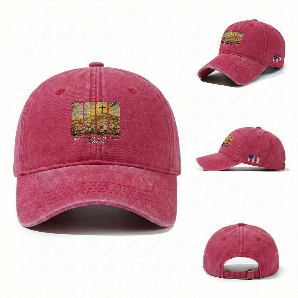 He Is Not Here He Is Risen Washed Cotton Baseball Cap Christian Easter Bible Verse TS14