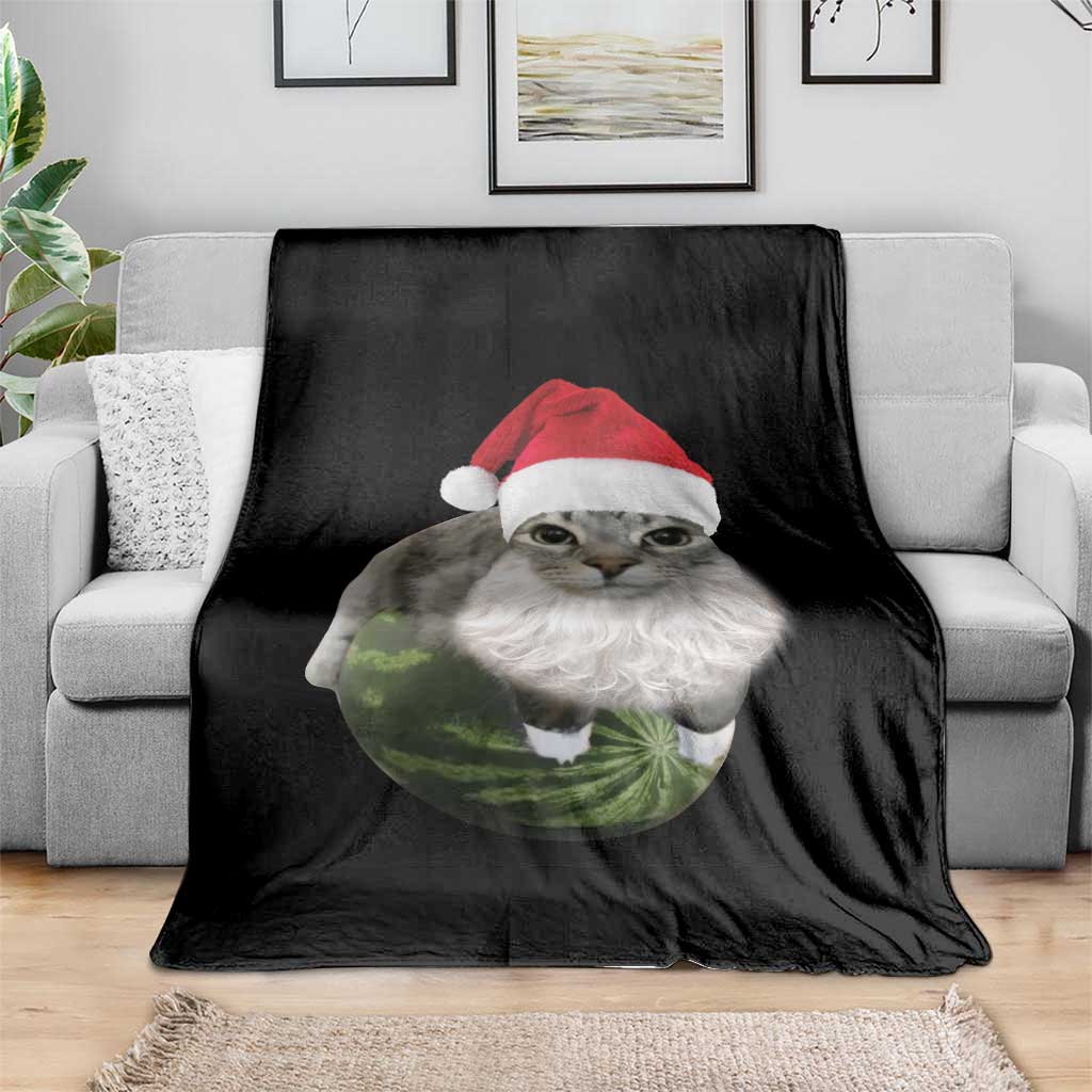Watermelon Cat Christmas Throw Blanket Funny Silly Kitten Meme - Wonder Print Shop
