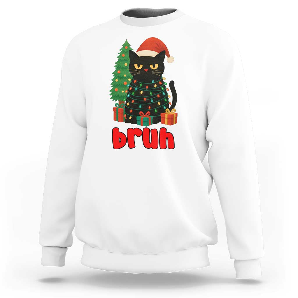 Funny Cat Bruh Christmas Sweatshirt Silly Meme Kitty Xmas - Wonder Print Shop
