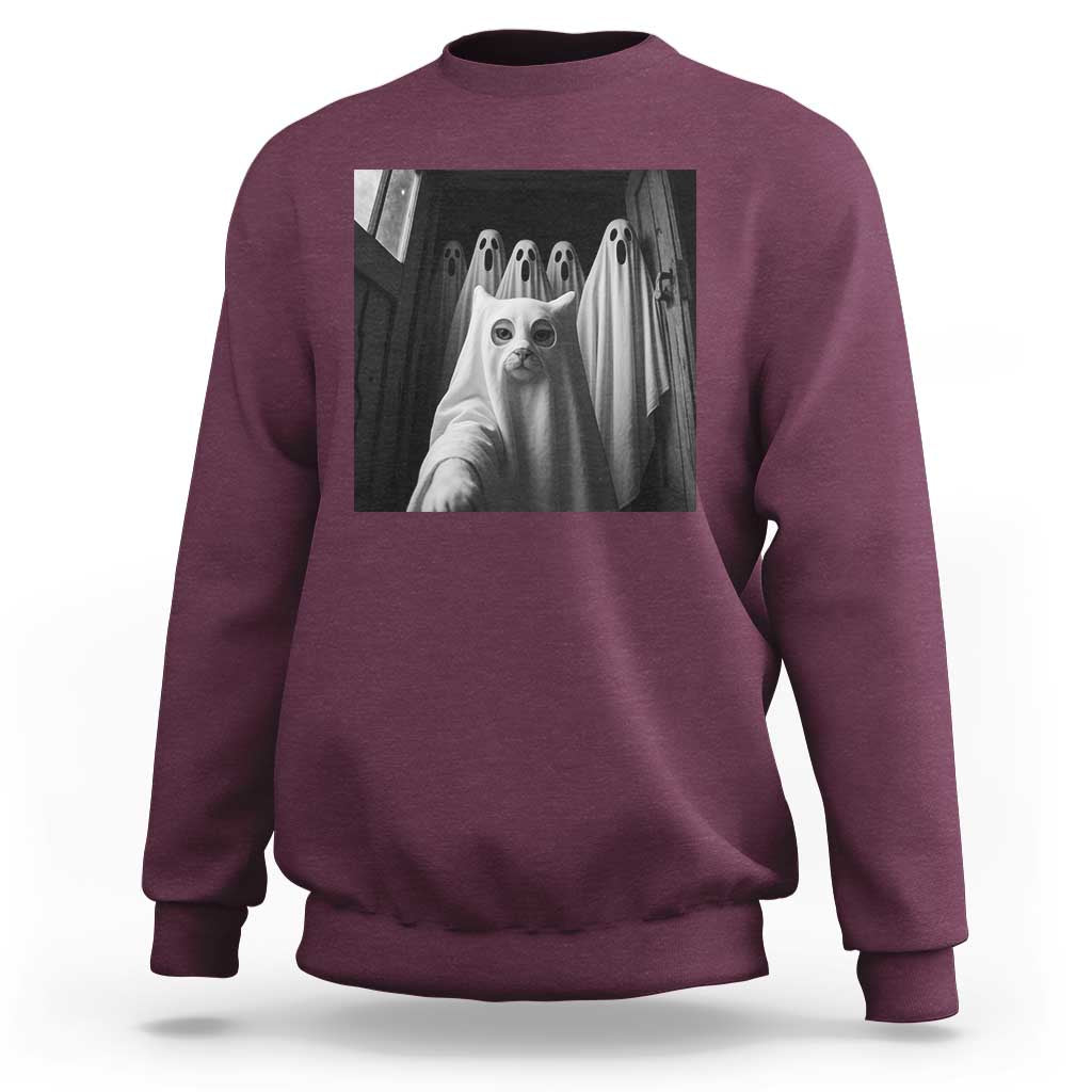 Funny Ghost Cat Halloween Meme Sweatshirt - Wonder Print Shop