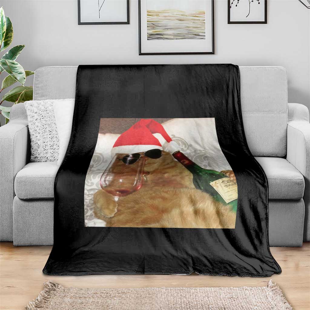 Funny Cat Drinking Wine Christmas Throw Blanket - Wonder Print Shop