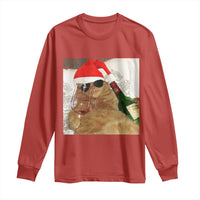 Funny Cat Drinking Wine Christmas Long Sleeve Shirt - Wonder Print Shop