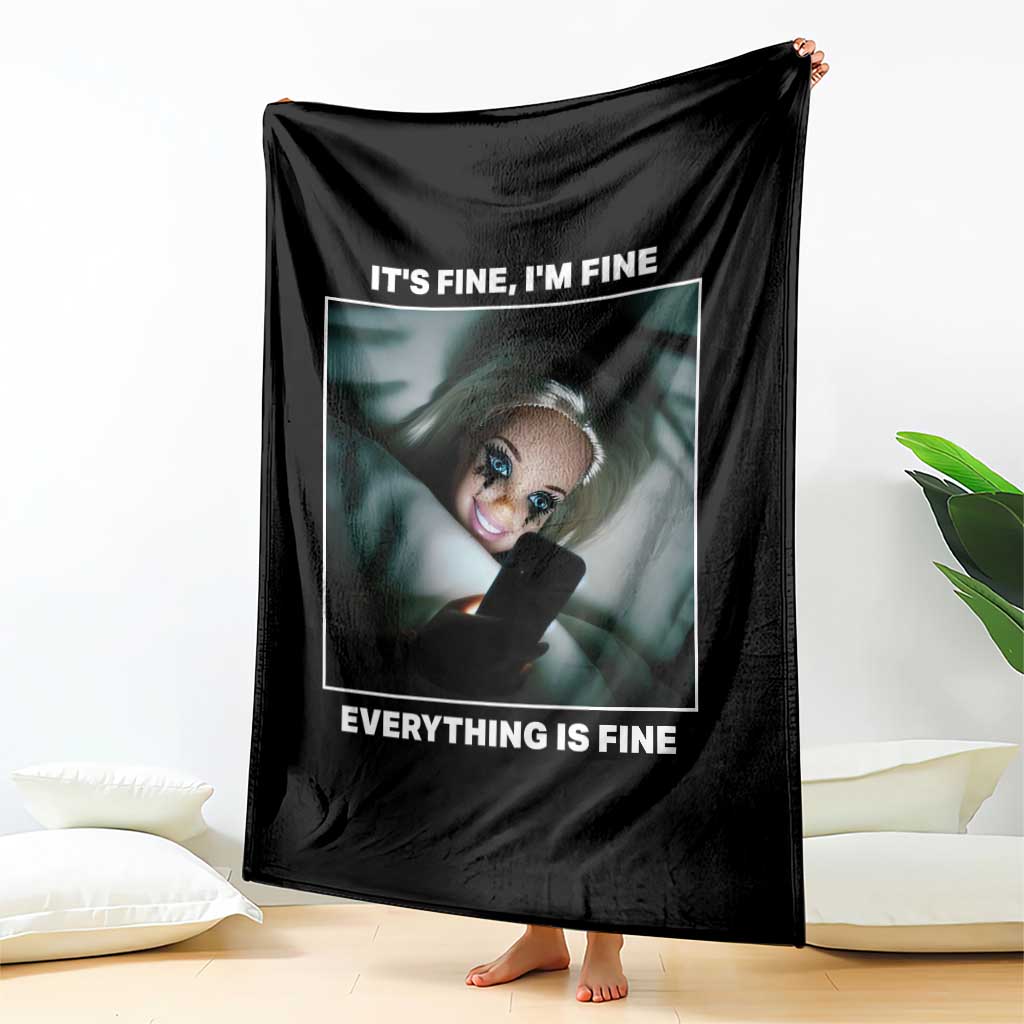 Funny Doll Face Meme Throw Blanket It Is Fine I Am Fine Everything Is Fine - Wonder Print Shop