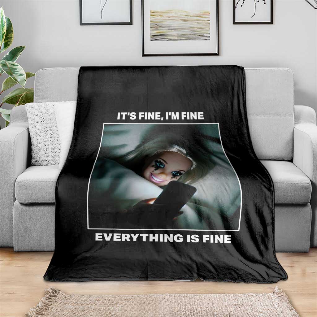 Funny Doll Face Meme Throw Blanket It Is Fine I Am Fine Everything Is Fine - Wonder Print Shop
