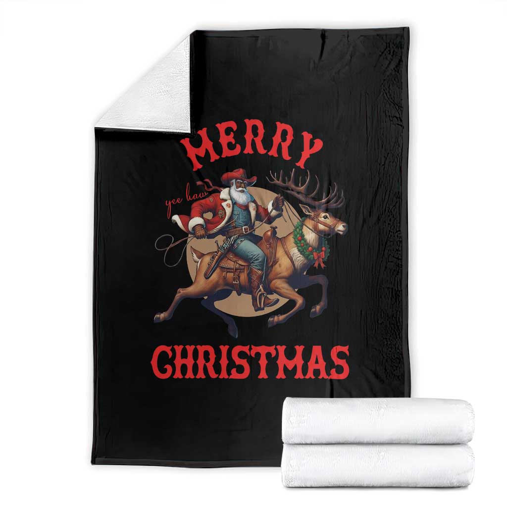 Black Santa Claus Throw Blanket African American Cowboy Christmas - Wonder Print Shop