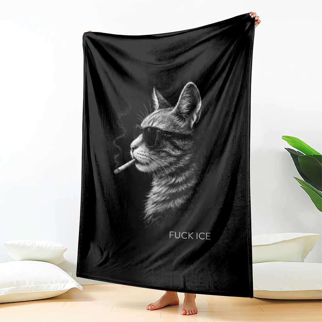 Fck Ice Throw Blanket Funny Cat  Smoking Anti ICE Meme
