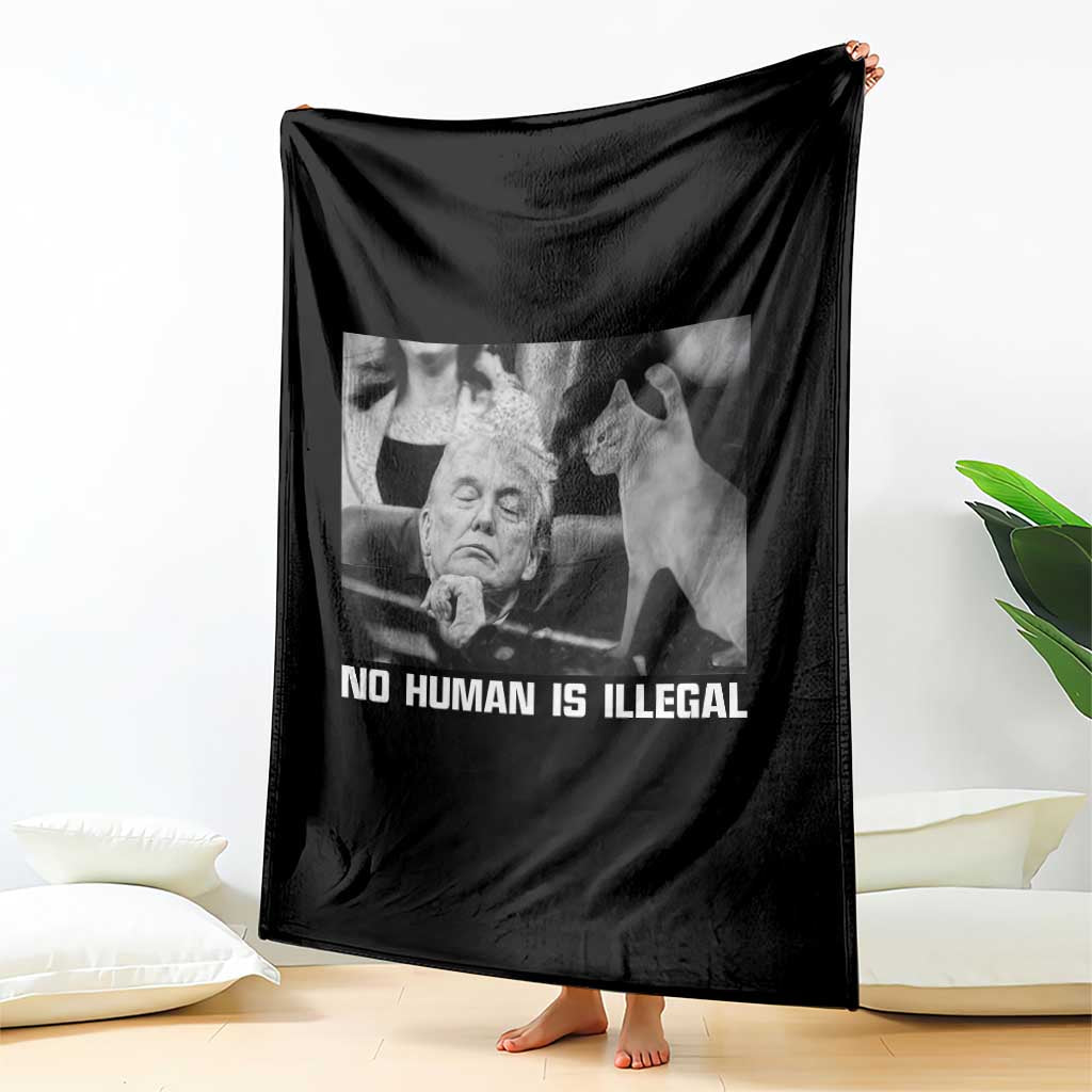 No Human Is Illegal Throw Blanket Funny Cat Anti ICE Meme