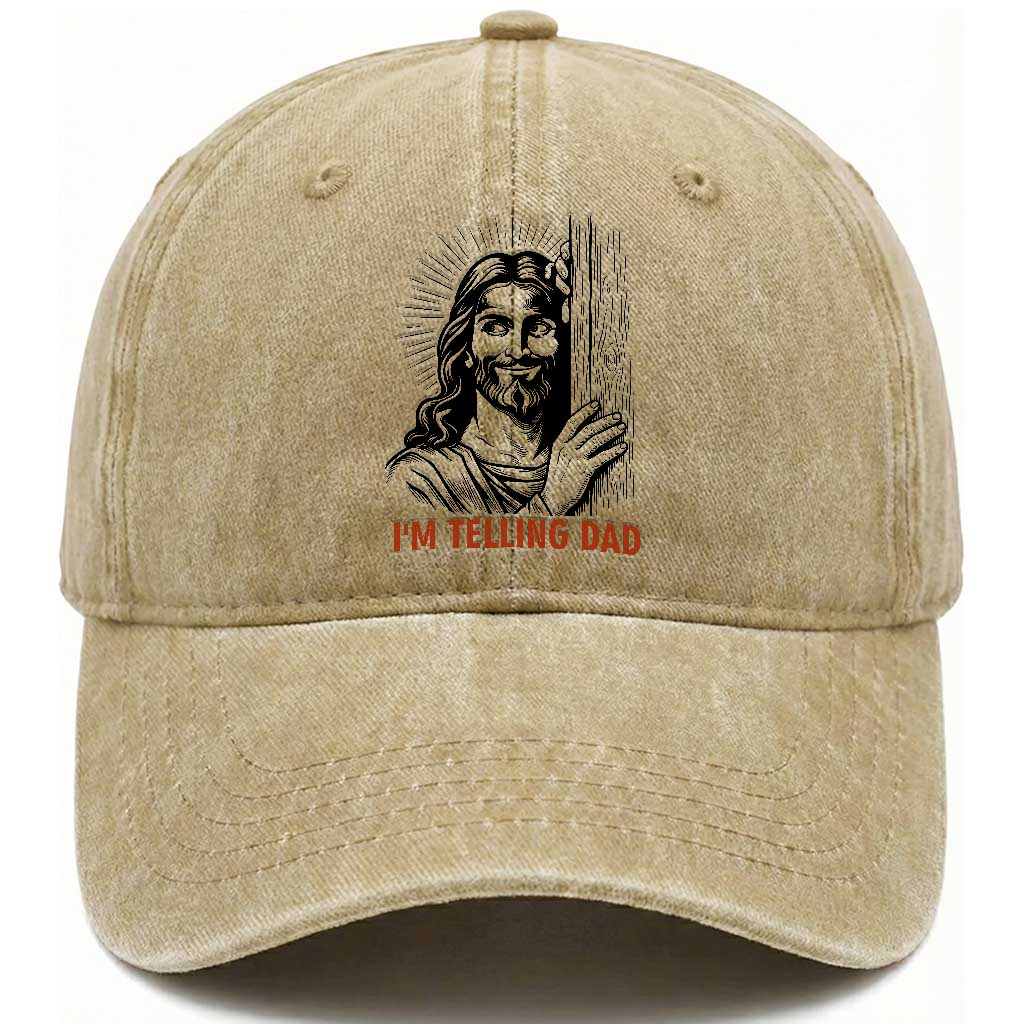 Funny Jesus Christian Meme Washed Cotton Baseball Cap I Am Telling Dad
