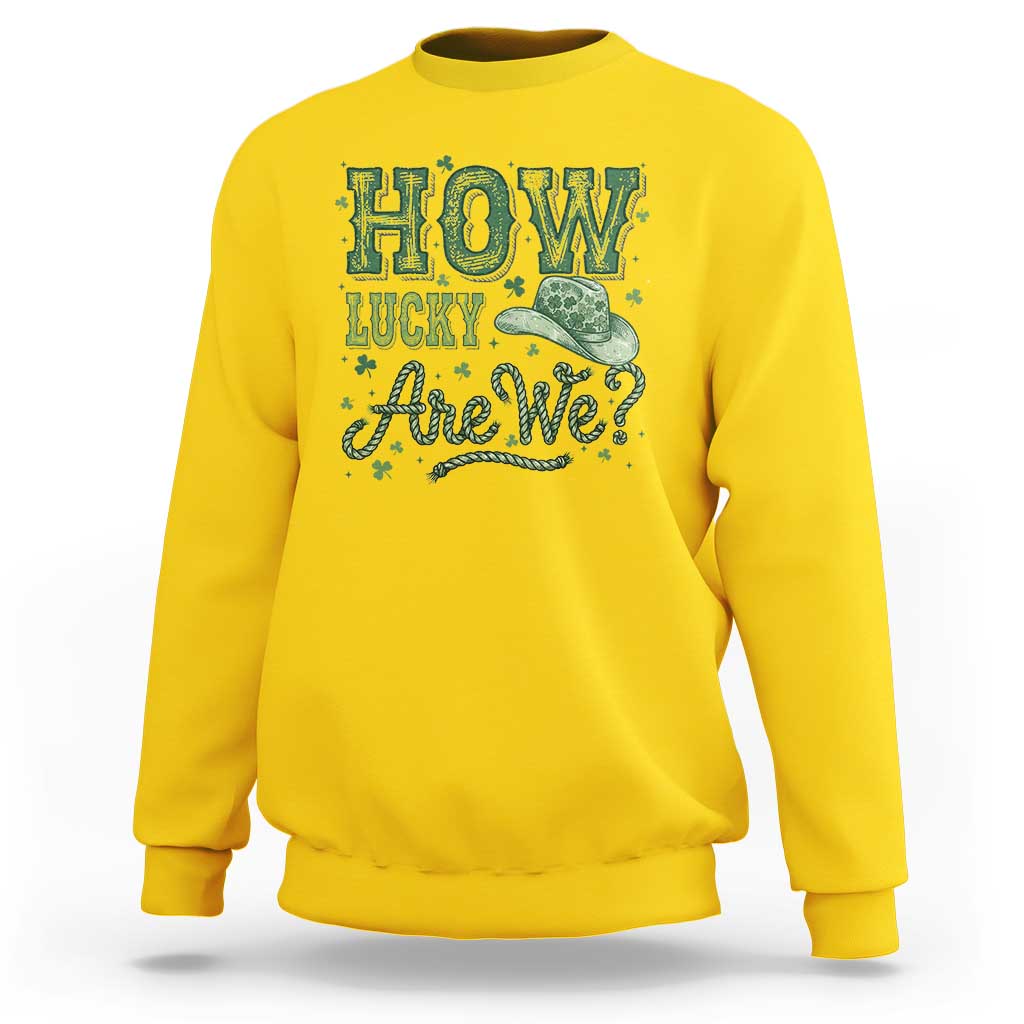 How Lucky Are We Sweatshirt Cowboy Western St Patrick's Day