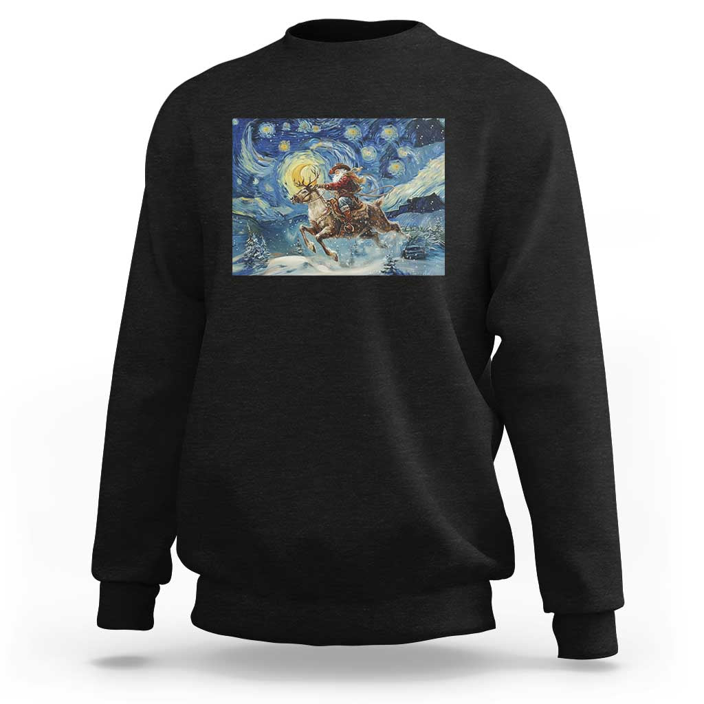 Cowboy Santa Starry Night Christmas Sweatshirt - Wonder Print Shop