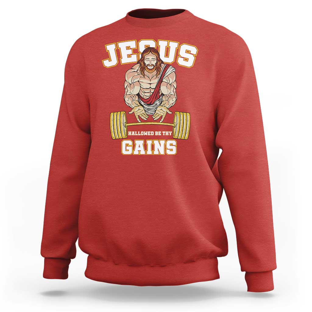 Funny Jesus Gym Sweatshirt Hallowed Be Thy Gains - Wonder Print Shop