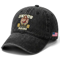 Funny Jesus Gym Washed Cotton Baseball Cap Hallowed Be Thy Gains