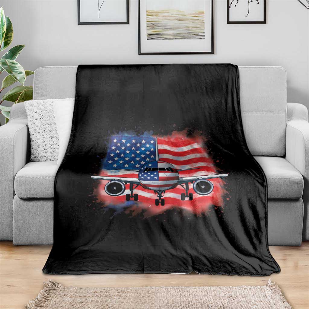 Pilot Airplane Patriotic American Flag Plane Aviation Throw Blanket - Wonder Print Shop
