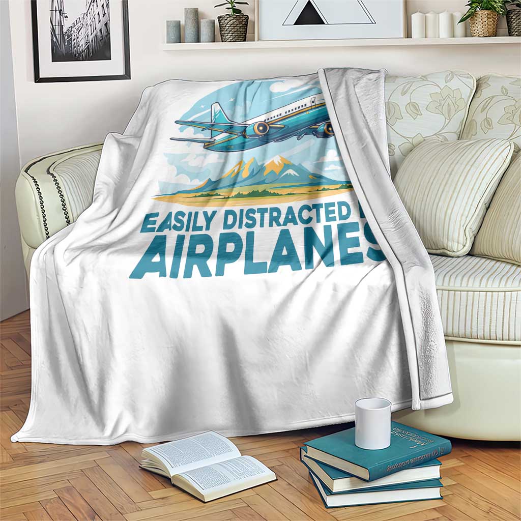 Funny Pilot Aviation Throw Blanket Easily Distracted By Airplanes Lover - Wonder Print Shop