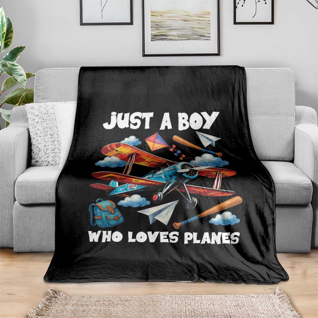 Funny Pilot Airplane Lovers Throw Blanket Just A Boy Who Loves Planes - Wonder Print Shop