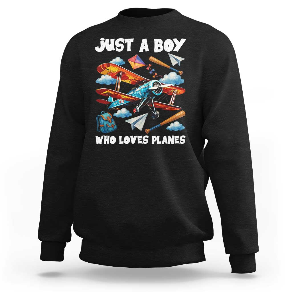 Funny Pilot Airplane Lovers Sweatshirt Just A Boy Who Loves Planes - Wonder Print Shop