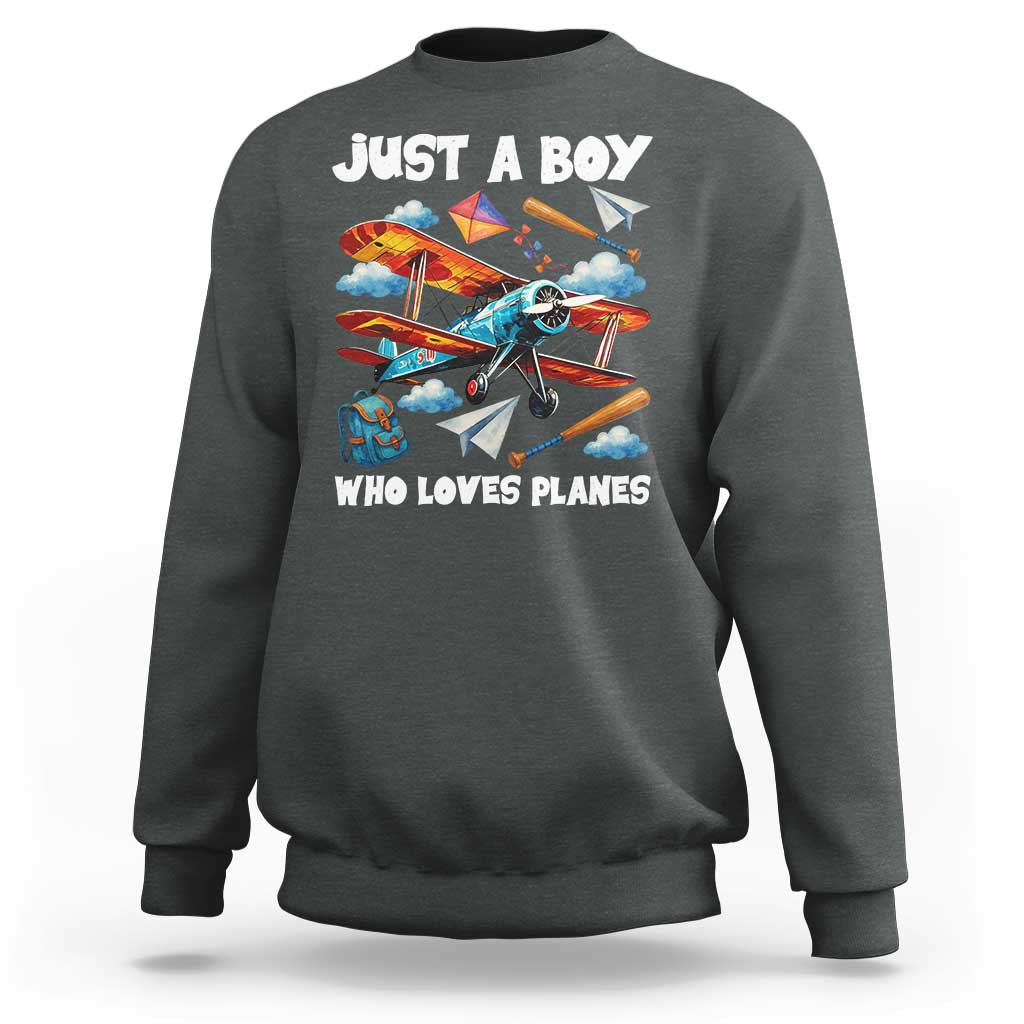 Funny Pilot Airplane Lovers Sweatshirt Just A Boy Who Loves Planes - Wonder Print Shop