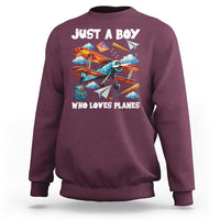 Funny Pilot Airplane Lovers Sweatshirt Just A Boy Who Loves Planes - Wonder Print Shop