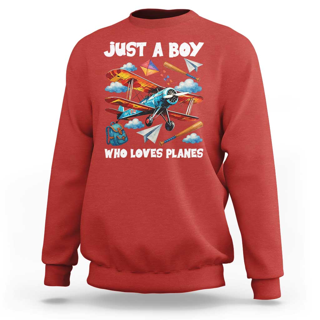 Funny Pilot Airplane Lovers Sweatshirt Just A Boy Who Loves Planes - Wonder Print Shop