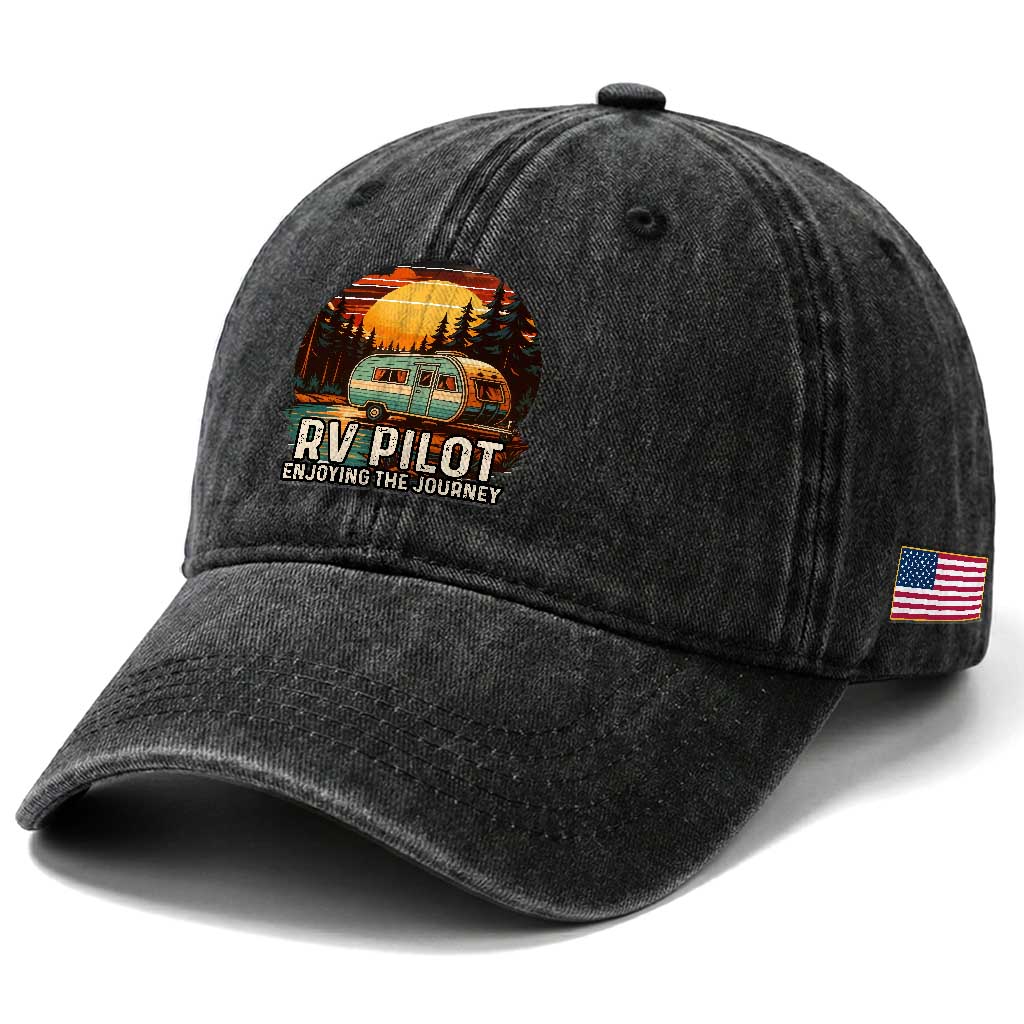 RV Pilot Enjoying The Journey Washed Cotton Baseball Cap Funny Camping Lover