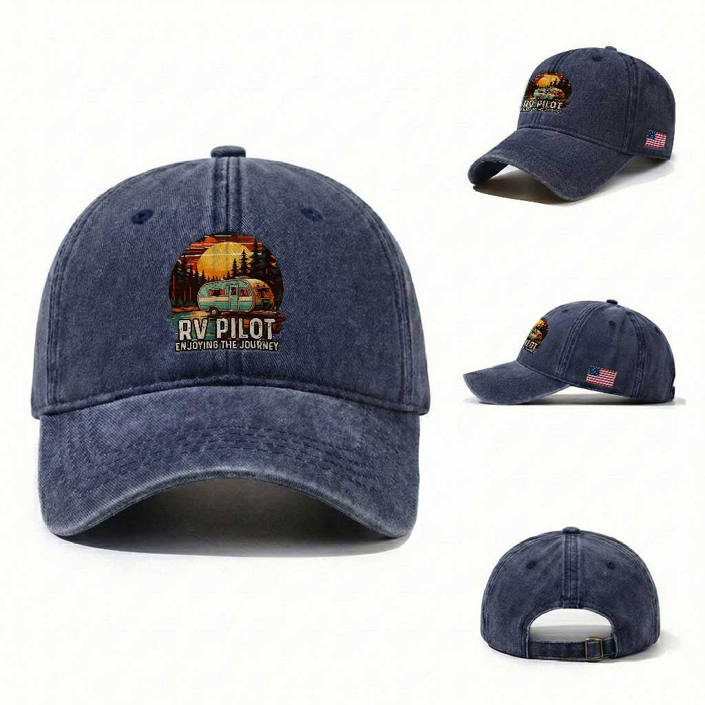 RV Pilot Enjoying The Journey Washed Cotton Baseball Cap Funny Camping Lover