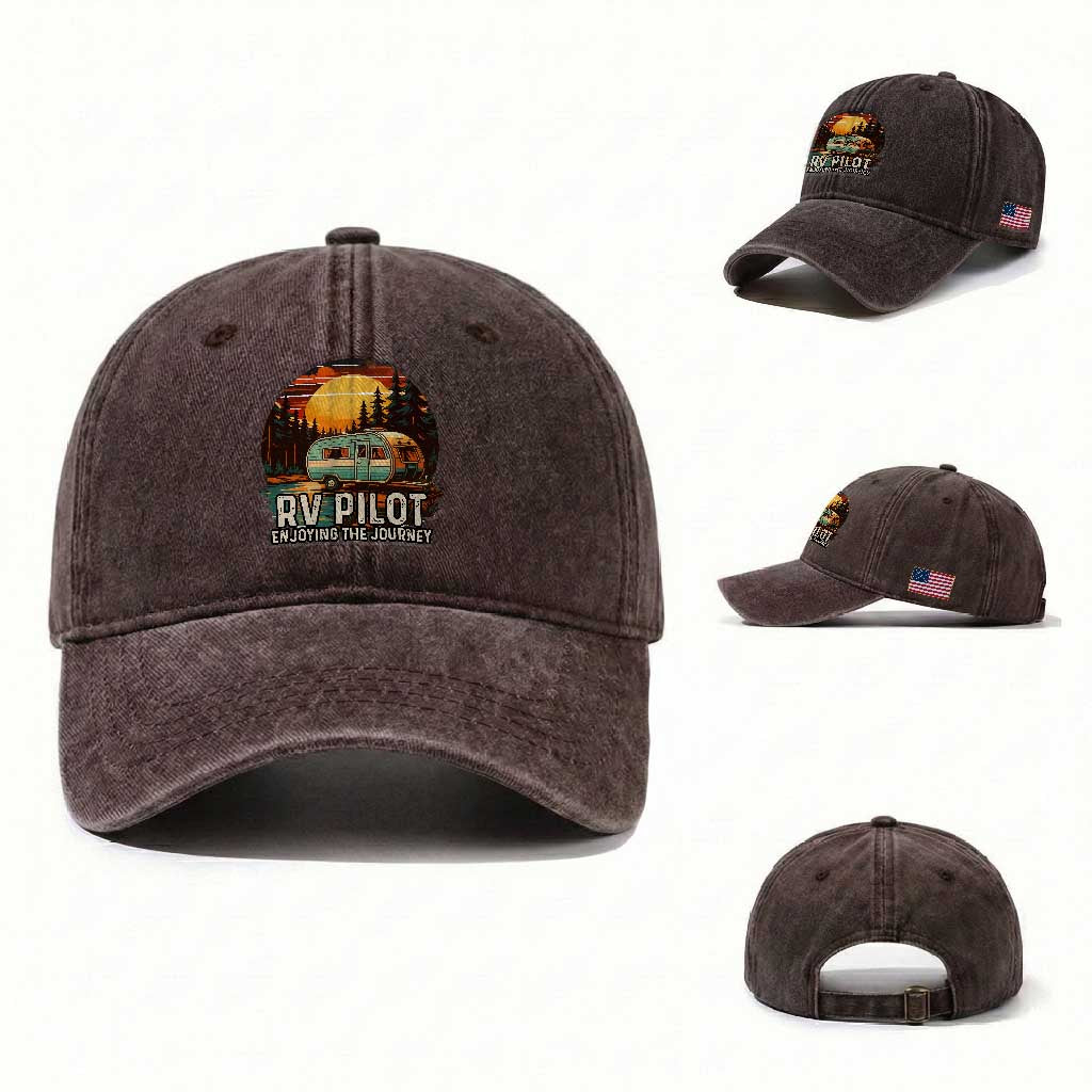 RV Pilot Enjoying The Journey Washed Cotton Baseball Cap Funny Camping Lover