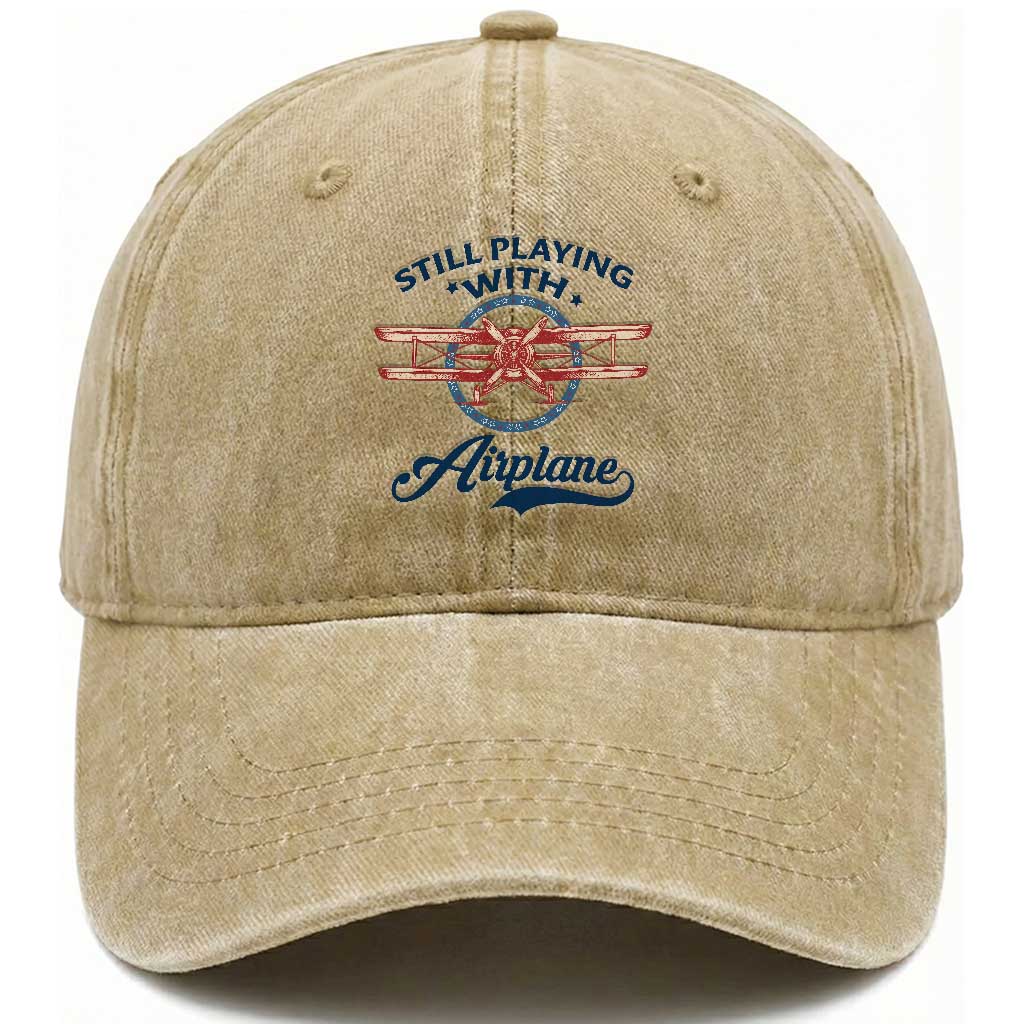 Still Playing With Airplane Washed Cotton Baseball Cap Aviation Lover Airline Pilot