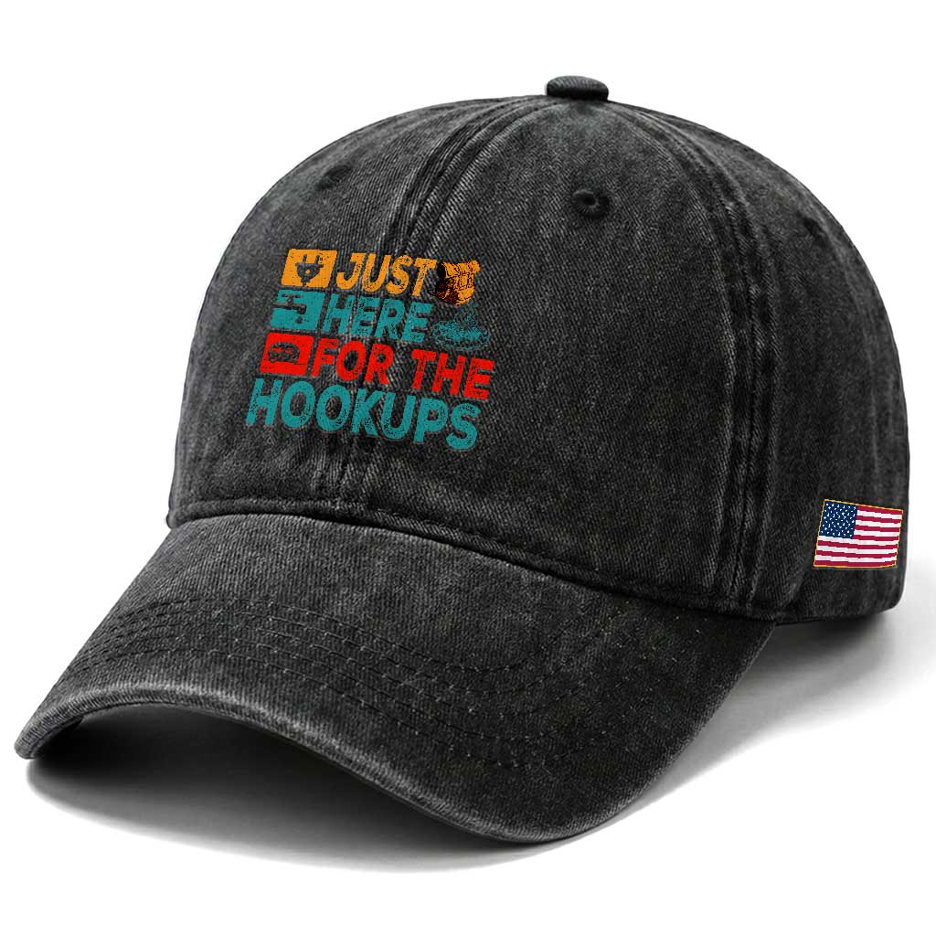 RV Camping Caravan Motorhome Washed Cotton Baseball Cap Just Here For The Hookups