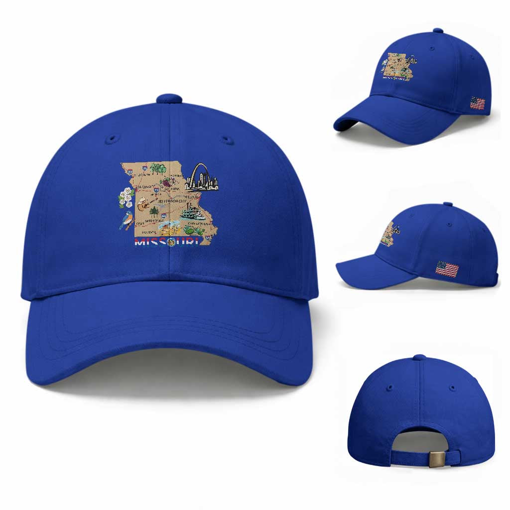Missouri Map Landmarks Major Cities Roads Flag Baseball Cap