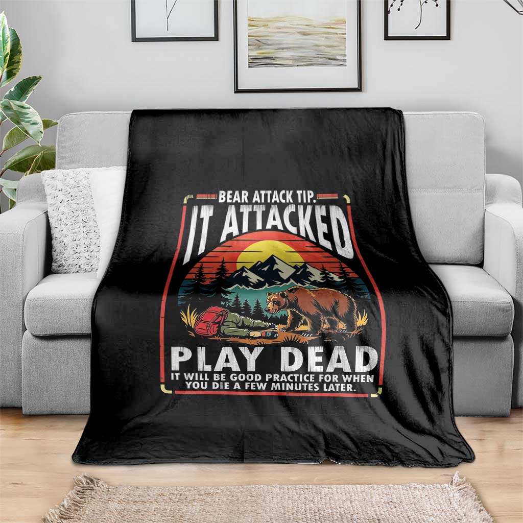 Funny Camping Hiking Sarcastic Throw Blanket Bear Attack Tip - Wonder Print Shop