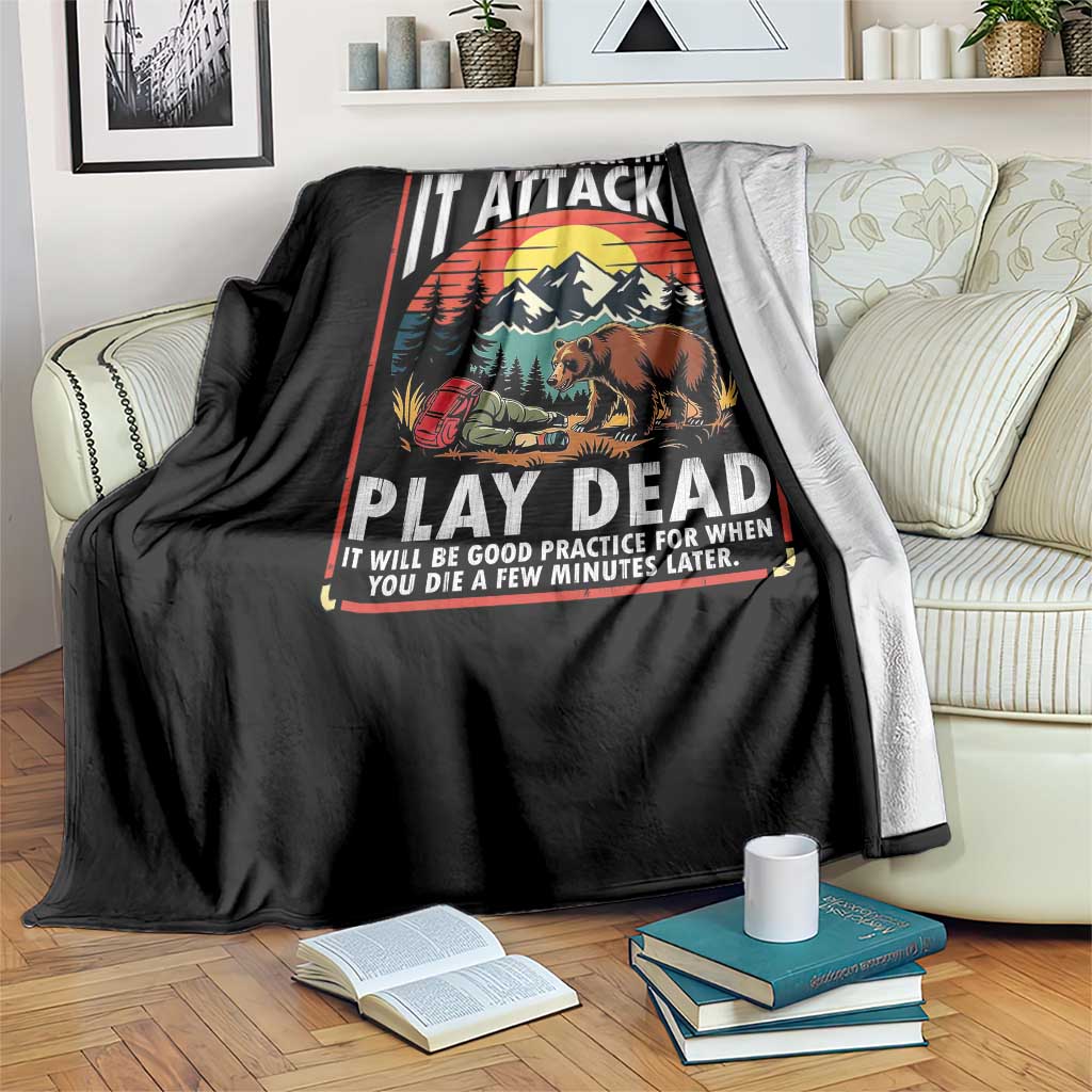 Funny Camping Hiking Sarcastic Throw Blanket Bear Attack Tip - Wonder Print Shop