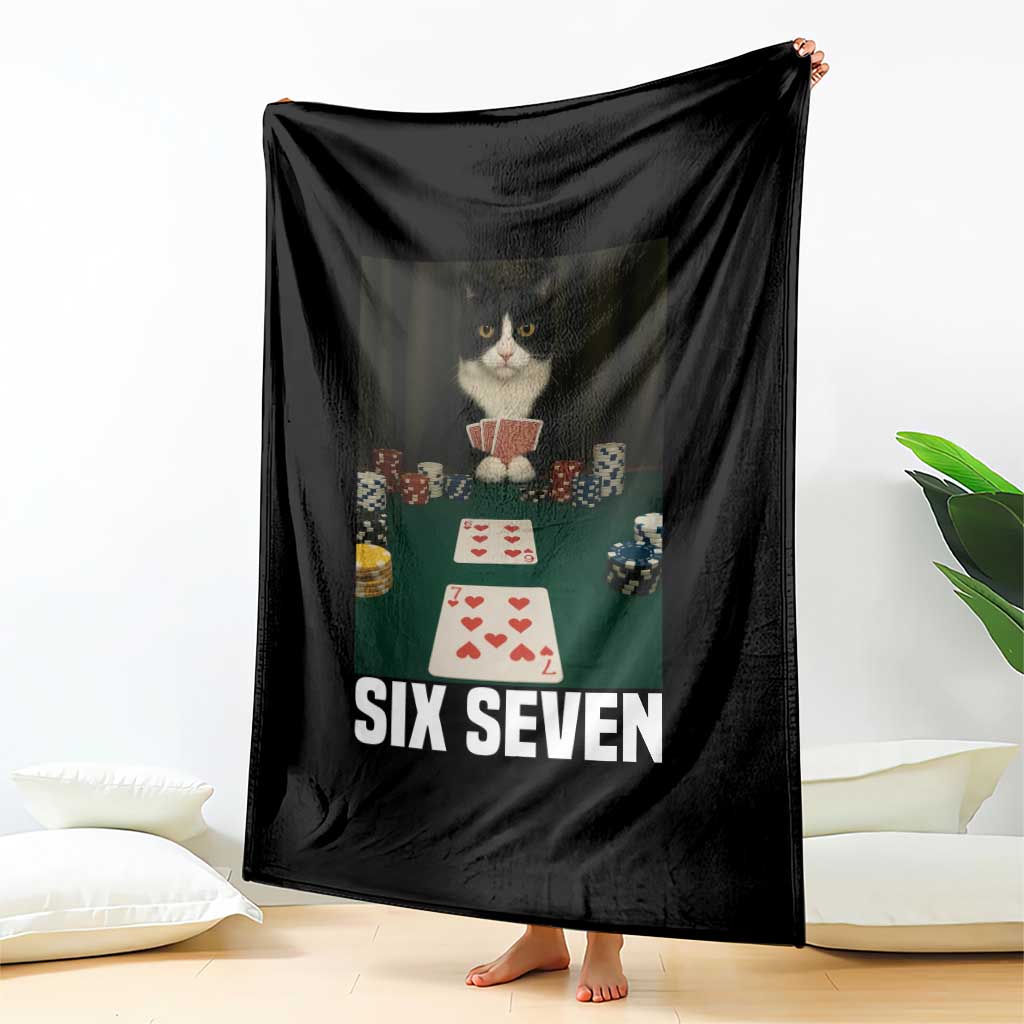 67 Poker Cat Throw Blanket Funny Six Seven Meme - Wonder Print Shop