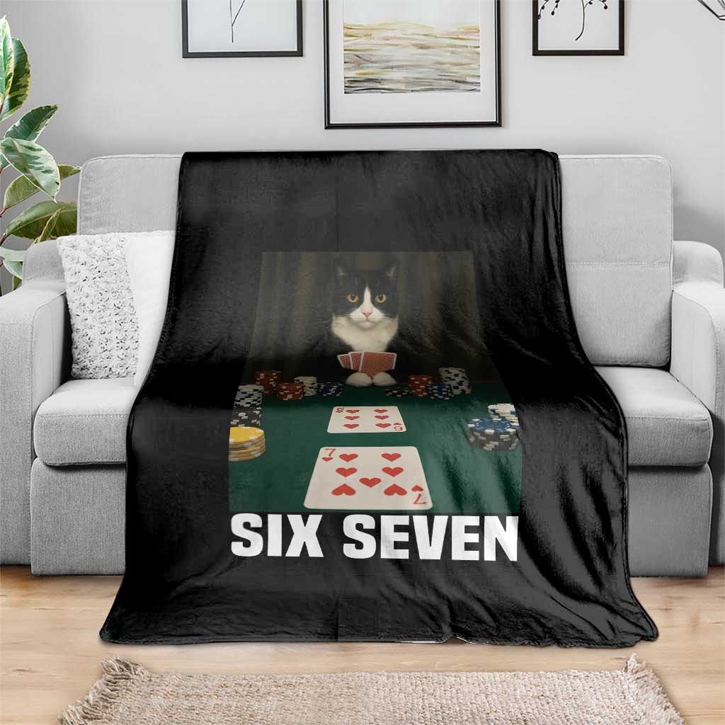 67 Poker Cat Throw Blanket Funny Six Seven Meme - Wonder Print Shop