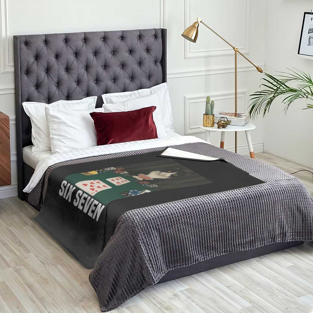 67 Poker Cat Throw Blanket Funny Six Seven Meme - Wonder Print Shop