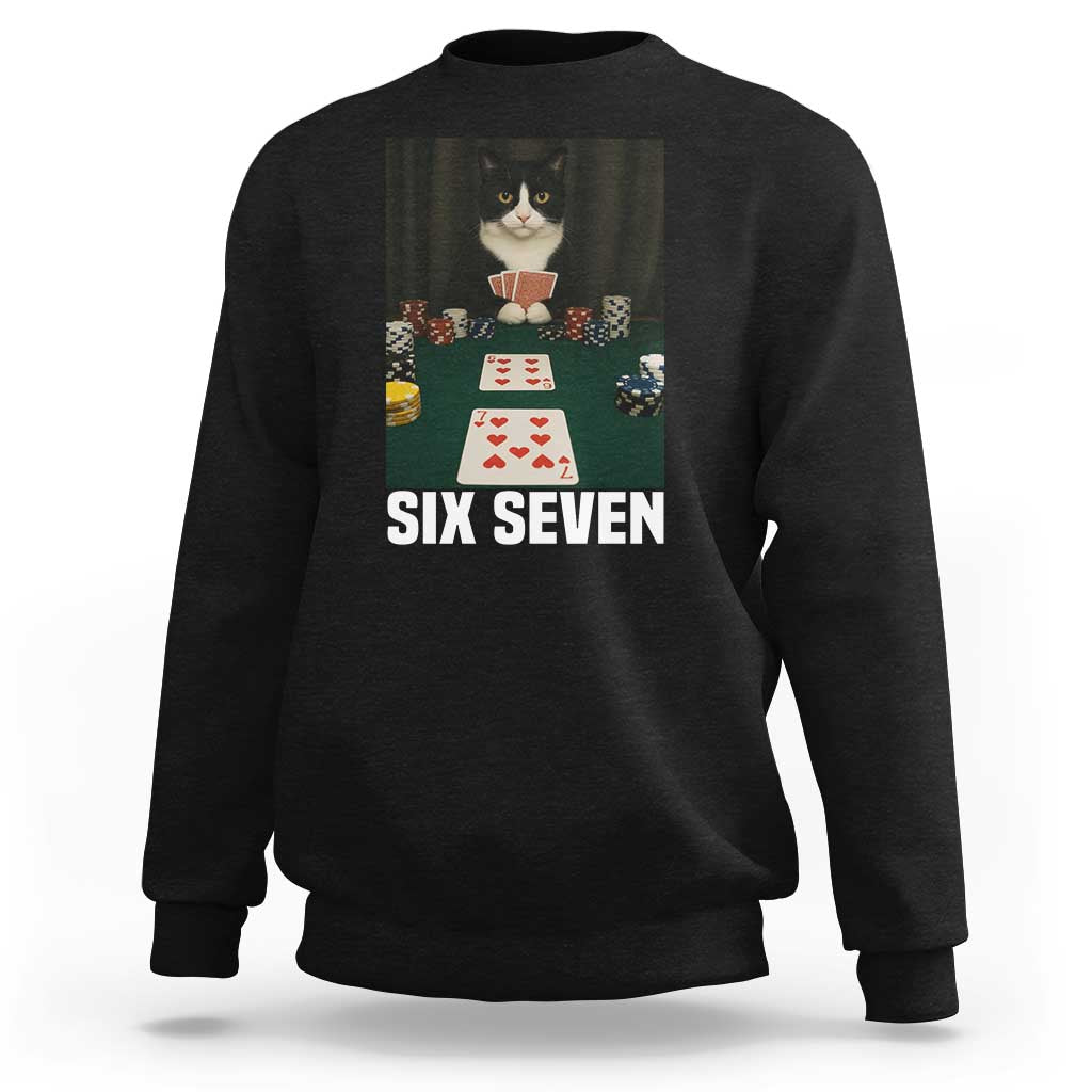 67 Poker Cat Sweatshirt Funny Six Seven Meme - Wonder Print Shop