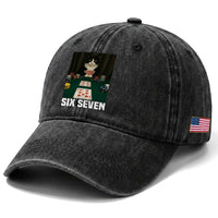 67 Poker Cat Washed Cotton Baseball Cap Funny Six Seven Meme